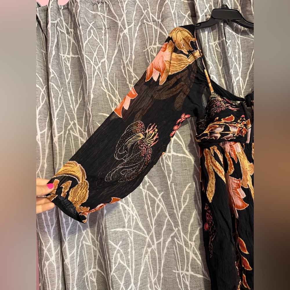 Let Me Be by Anthropologie Floral Black and Pink Dress size Large - Picture 2 of 6